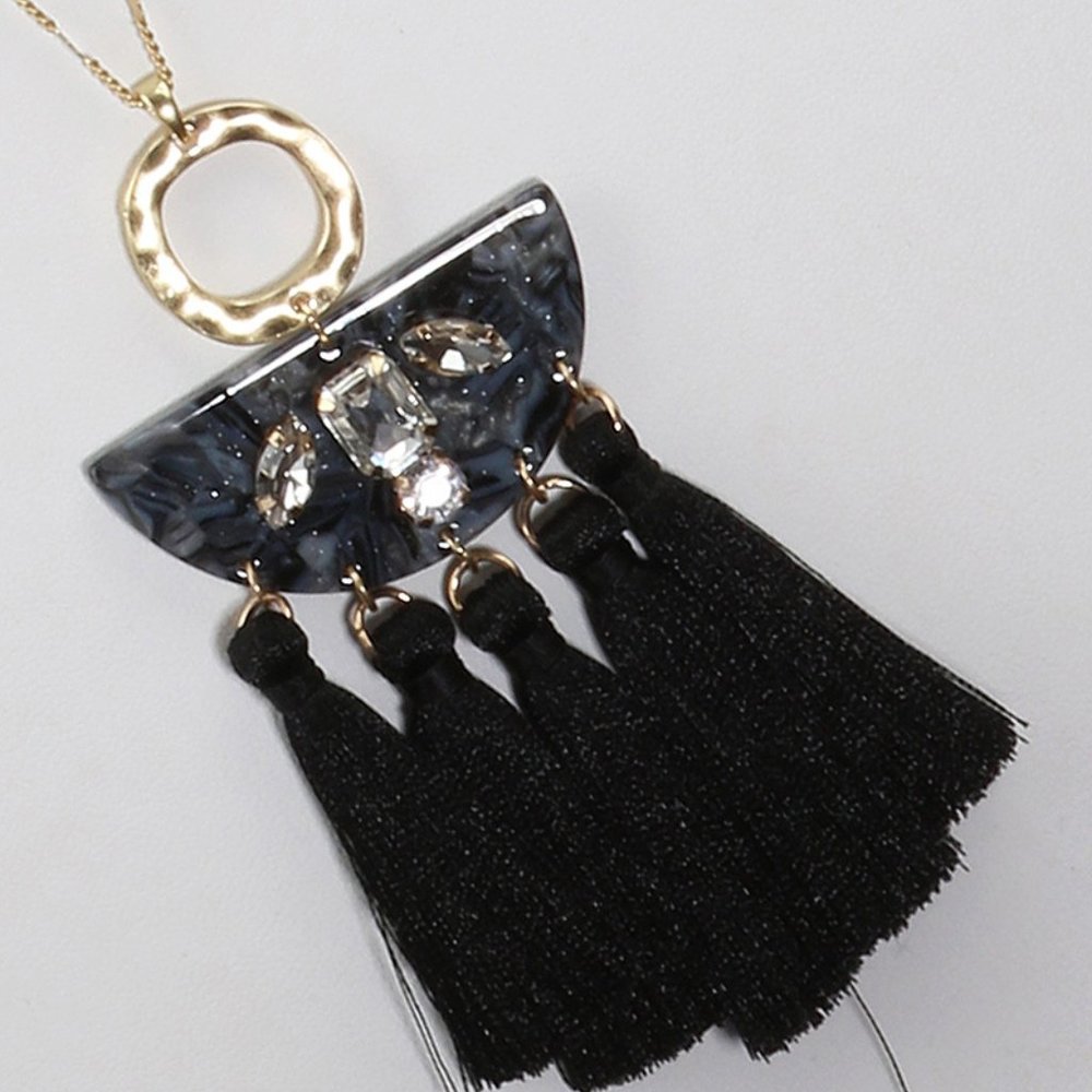 Boho Style Necklace & Earrings Rhinestones Tassels